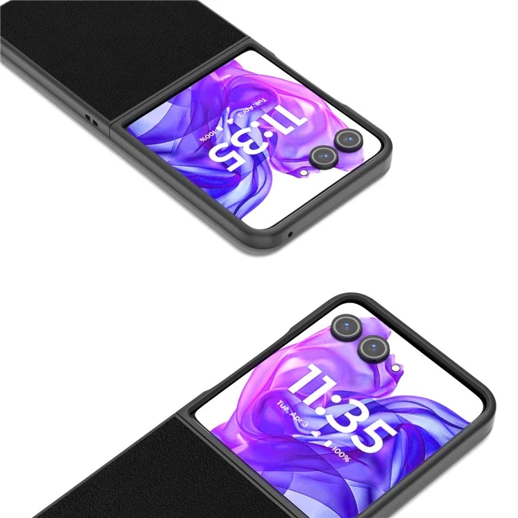 ABEEL Para Motorola Razr 50 Ultra 5G Funda Cuero Genuino de Vaca+PC Tapa Dura del Teléfono - Negro