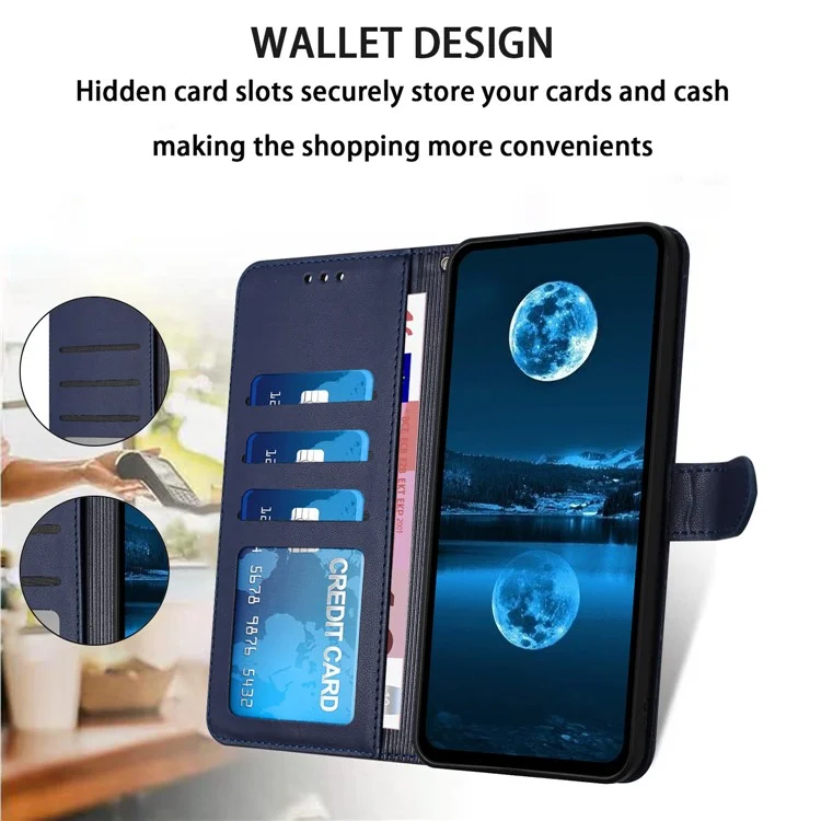 For iPhone 16 Plus Wallet Phone Case Leather Stand Cover with Strap - Blue