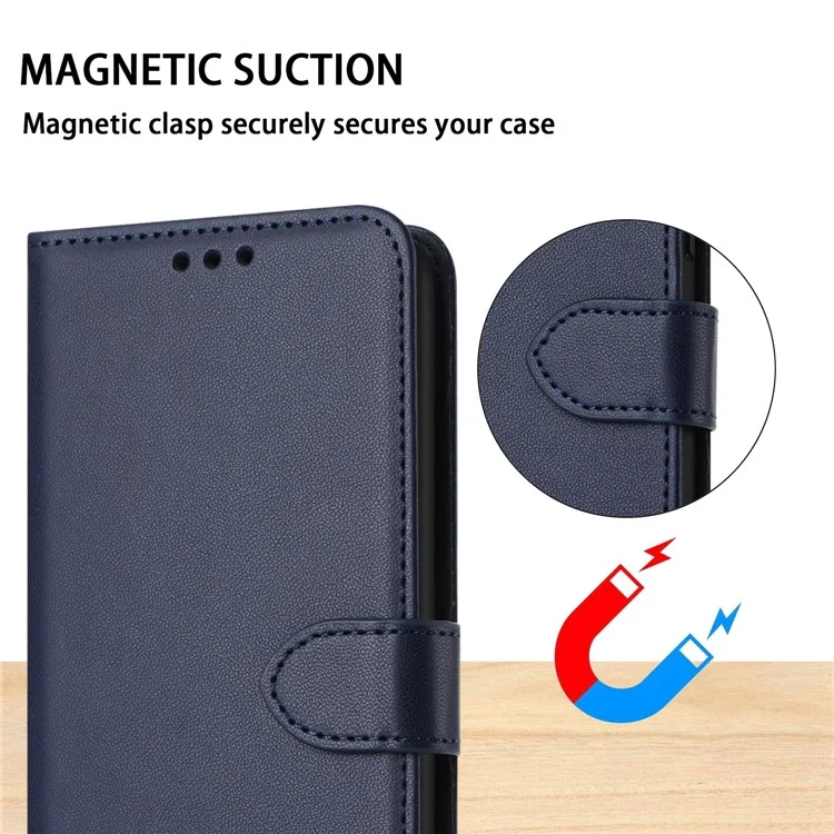 For iPhone 16 Plus Wallet Phone Case Leather Stand Cover with Strap - Blue