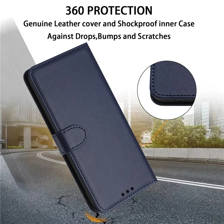 For iPhone 16 Plus Wallet Phone Case Leather Stand Cover with Strap - Blue