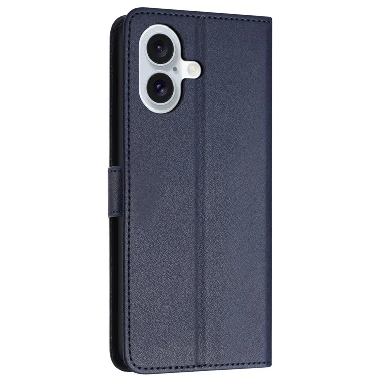 For iPhone 16 Plus Wallet Phone Case Leather Stand Cover with Strap - Blue
