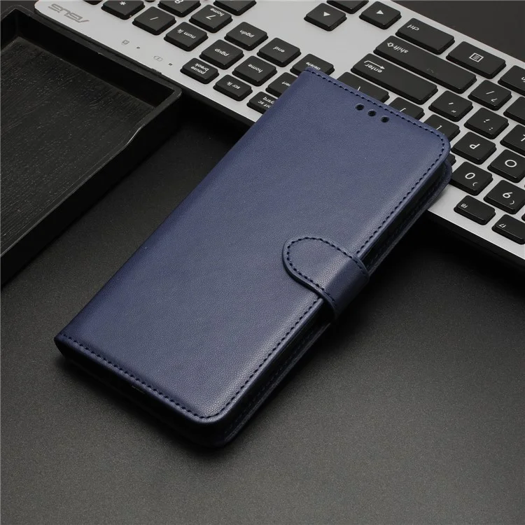 For iPhone 16 Plus Wallet Phone Case Leather Stand Cover with Strap - Blue