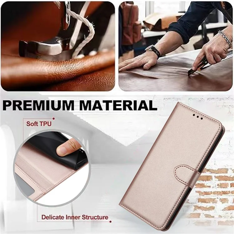 For iPhone 16 Pro Max Wallet Phone Case Leather Stand Cover with Strap - Rose Gold
