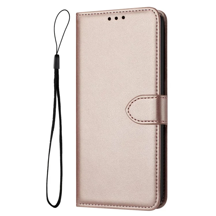 For iPhone 16 Pro Max Wallet Phone Case Leather Stand Cover with Strap - Rose Gold