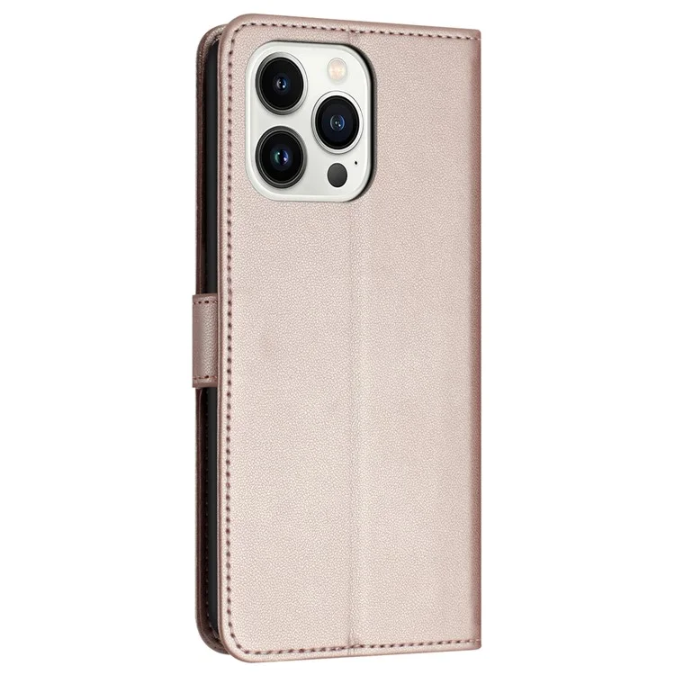 For iPhone 16 Pro Max Wallet Phone Case Leather Stand Cover with Strap - Rose Gold