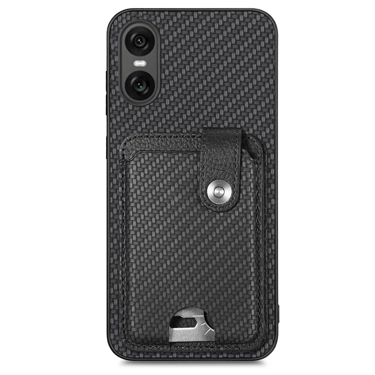 Style B C1-06 For Sony Xperia 10 VI Case Kickstand Card Slot Phone Cover Carbon Fiber Texture - Black