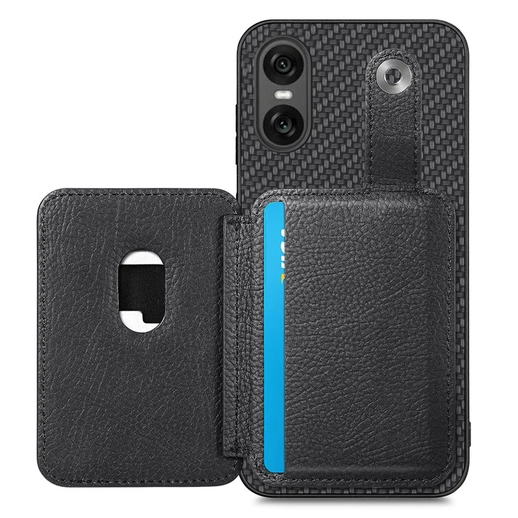 Style B C1-06 For Sony Xperia 10 VI Case Kickstand Card Slot Phone Cover Carbon Fiber Texture - Black