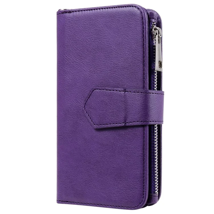 KT Multi-functional Series-4 Stand Wallet Case per iPhone 14 Pro Max, Custodia in Pelle PU Staccabile con Tasca Lampo Antiurto - Viola