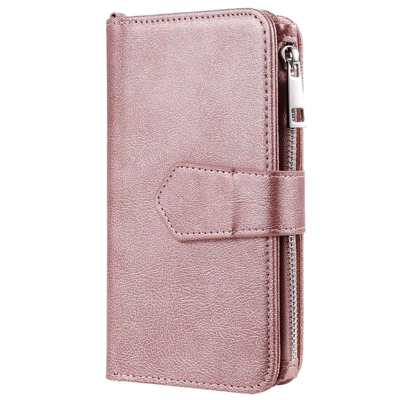 Cover magnetica in pelle per iPhone 14 Pro Max con portafoglio rimovibile e cinturino - Oro rosa