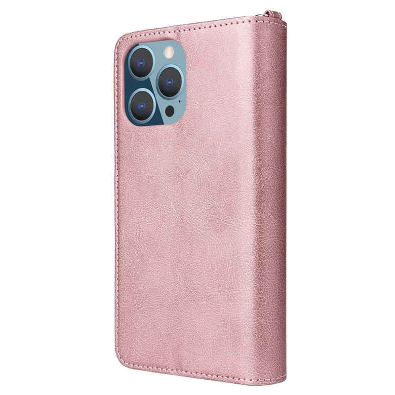 Cover magnetica in pelle per iPhone 14 Pro Max con portafoglio rimovibile e cinturino - Oro rosa