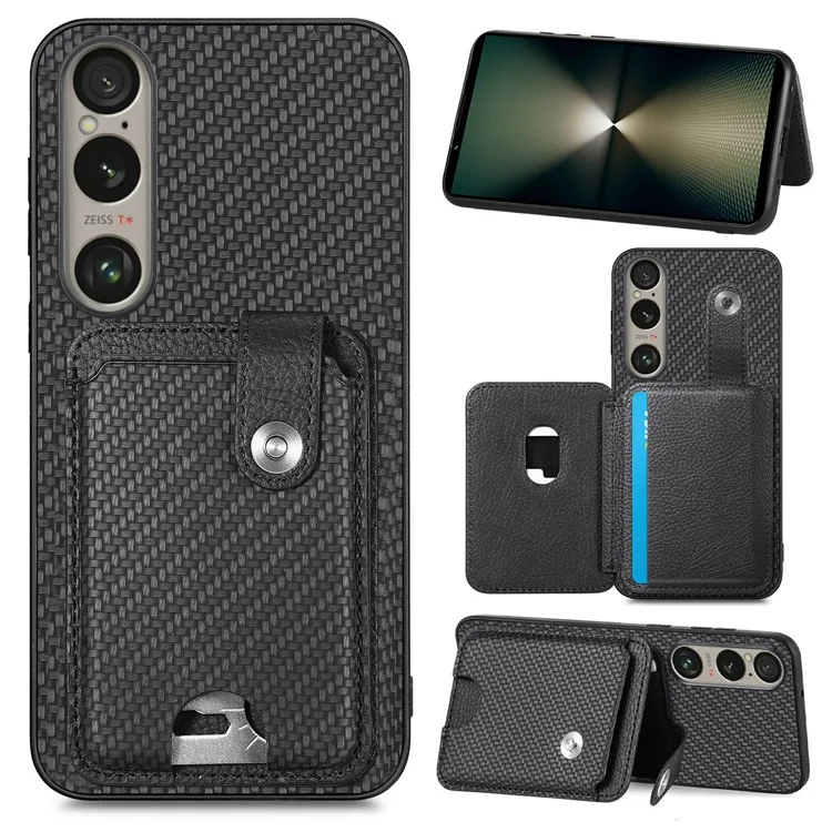 Style B C1-06 Funda para Sony Xperia 1 VI con Soporte para Tarjetas de Cuero+PC+TPU - Negro