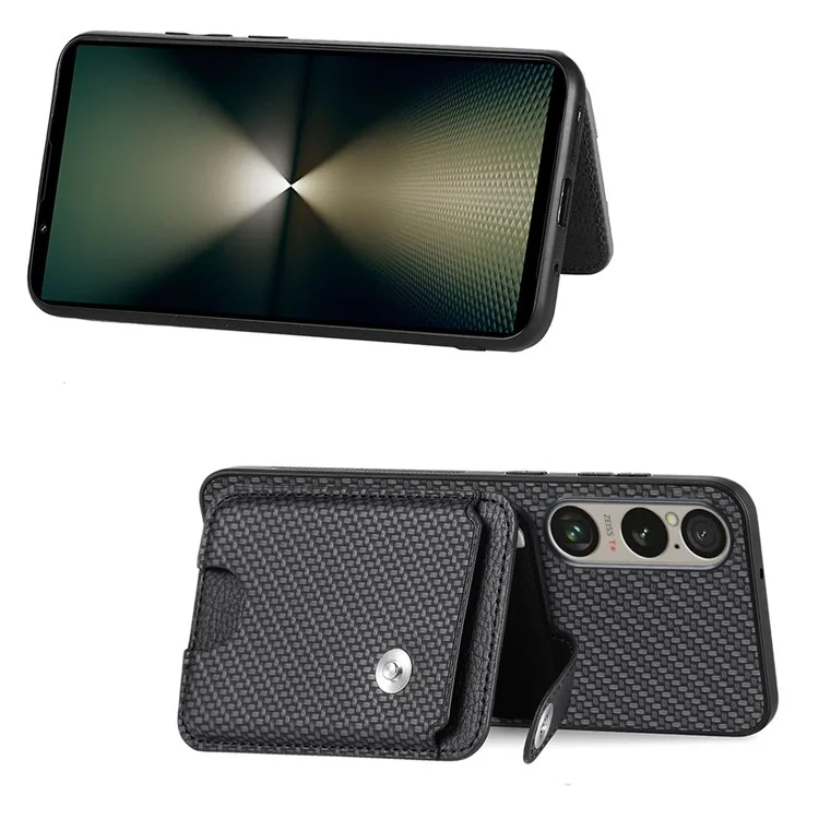 Style B C1-06 Funda para Sony Xperia 1 VI con Soporte para Tarjetas de Cuero+PC+TPU - Negro