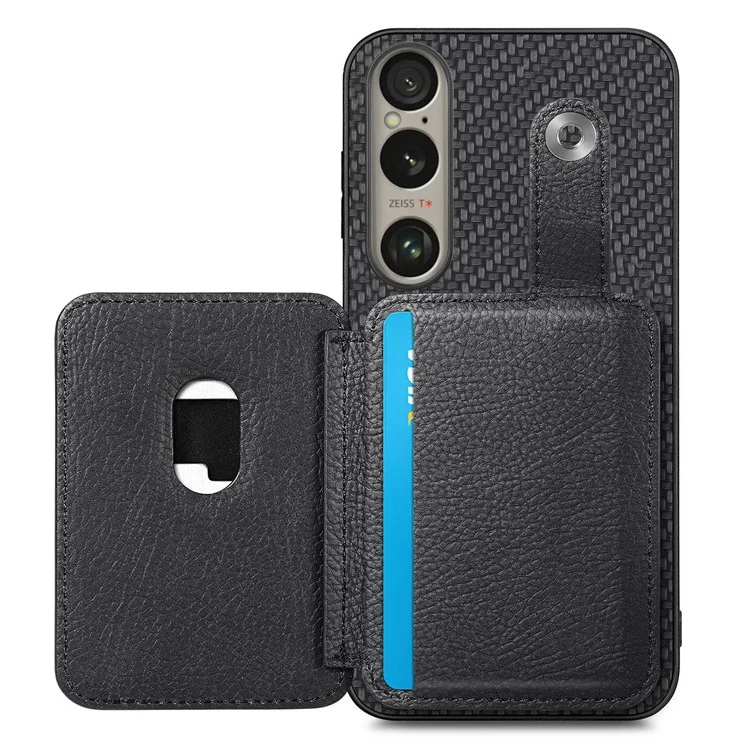 Style B C1-06 Funda para Sony Xperia 1 VI con Soporte para Tarjetas de Cuero+PC+TPU - Negro
