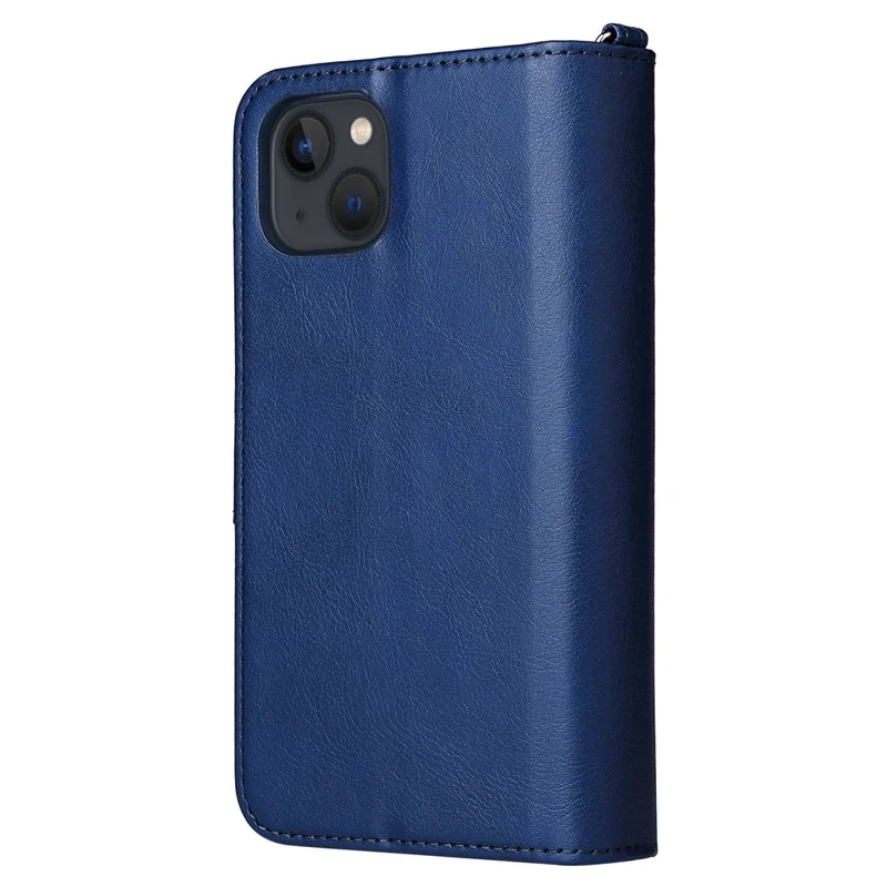 For iPhone 14 Magnetic Leather Case Mobile Cover with Detachable Zipper Wallet Strap - Blue