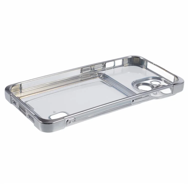 For iPhone 14 Plus Case Card Slot Electroplating TPU Phone Cover - Silver