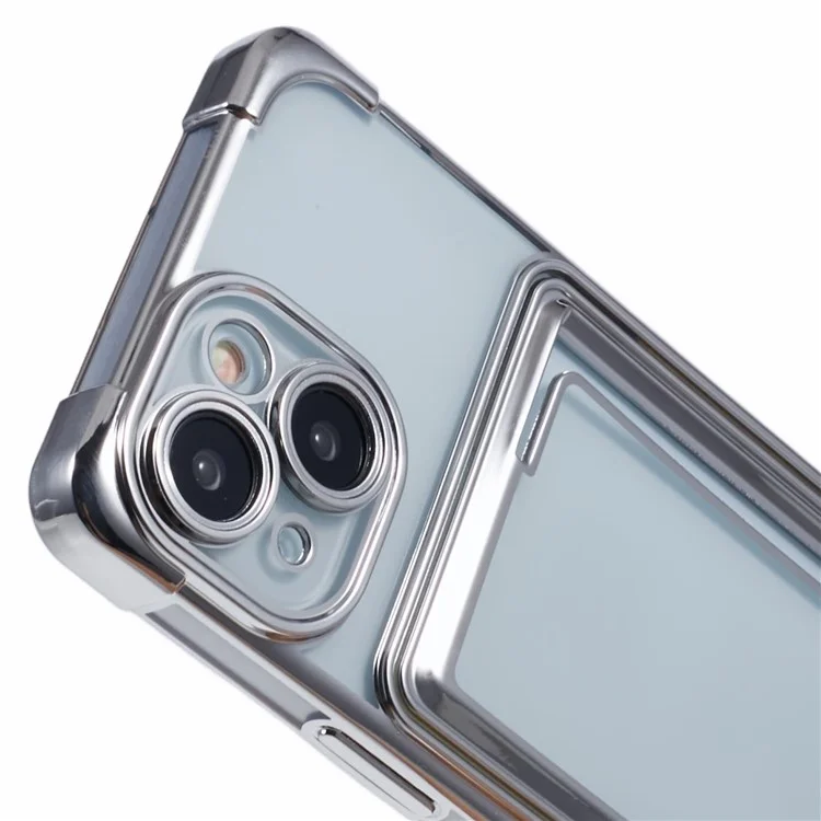 For iPhone 14 Case Electroplating Card Slot TPU Phone Cover - Silver