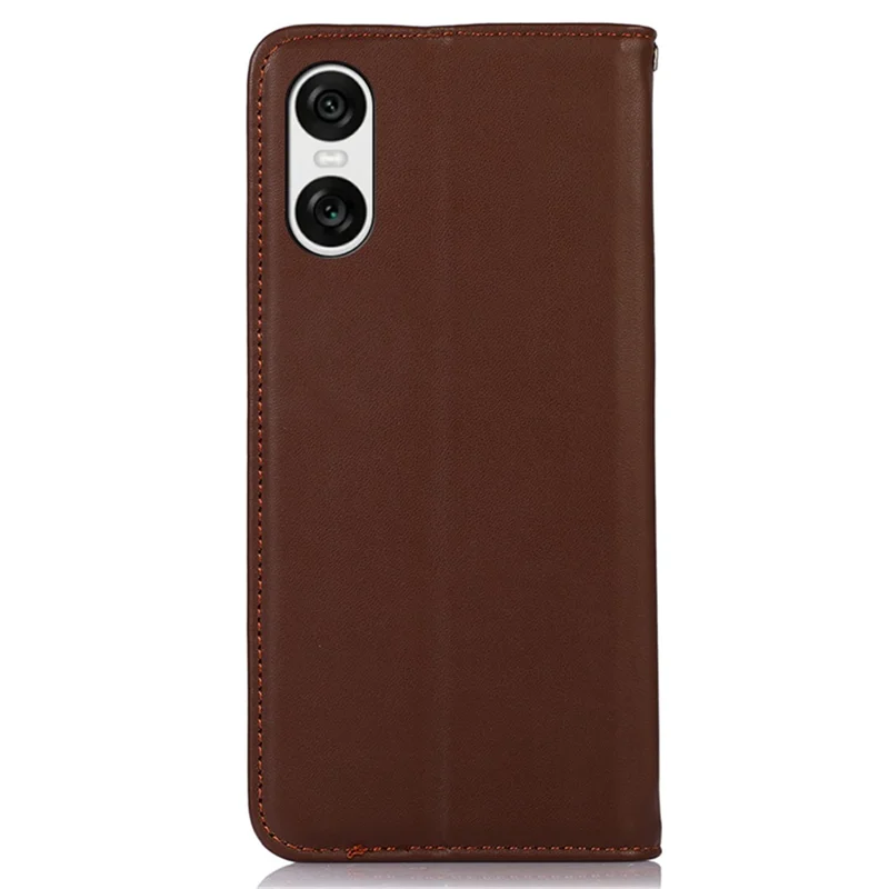 KHAZNEH For Sony Xperia 10 VI Wallet Case Genuine Cow Leather Flip Phone Cover - Brown