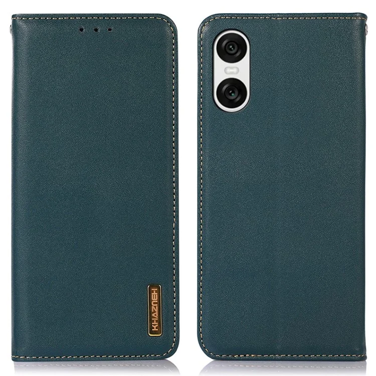 KHAZNEH Para Sony Xperia 10 VI Wallet Case Genuine Cow Leather Flip Phone Cover - Verde