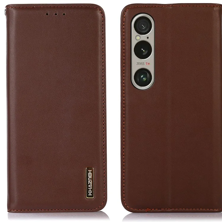 KHAZNEH Чехол для Sony Xperia 1 VI Genuine Cow Leather, Wallet Phone Cover, Nappa Texture - Brown