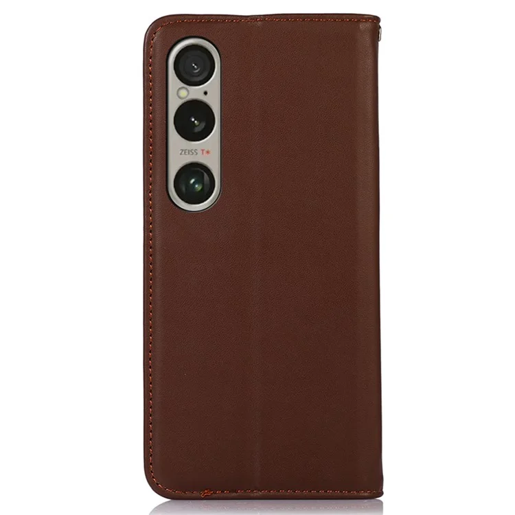 KHAZNEH Чехол для Sony Xperia 1 VI Genuine Cow Leather, Wallet Phone Cover, Nappa Texture - Brown