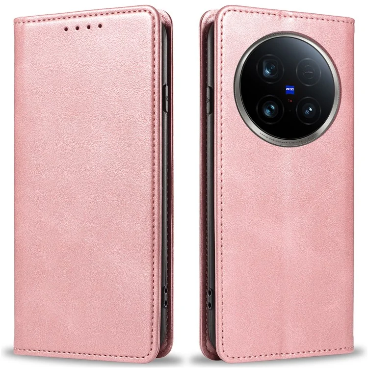 Para o vivo X100 Ultra 5G Case Leather Stand Magnetic Closure Phone Cover - Rose Gold
