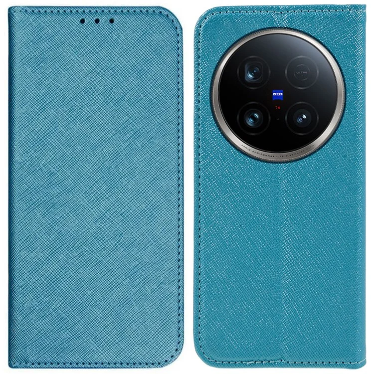 Pour vivo X100 Ultra 5G Étui Texture Croisée Cuir Étui de Téléphone Fermeture Magnétique Forte - Bleu Ciel