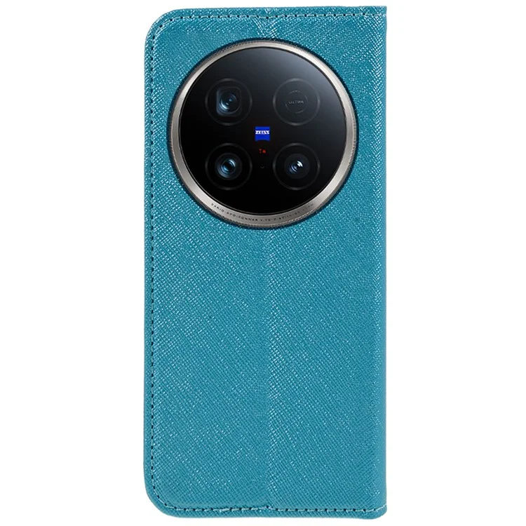 Pour vivo X100 Ultra 5G Étui Texture Croisée Cuir Étui de Téléphone Fermeture Magnétique Forte - Bleu Ciel
