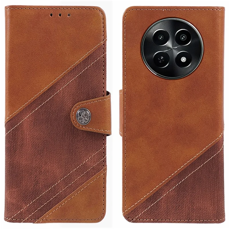 Per Realme C65 5G Case Texture Splicing Leather Phone Cover Card Holder Wallet - Marrone