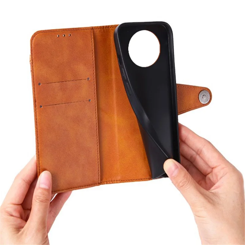 Per Realme C65 5G Case Texture Splicing Leather Phone Cover Card Holder Wallet - Marrone