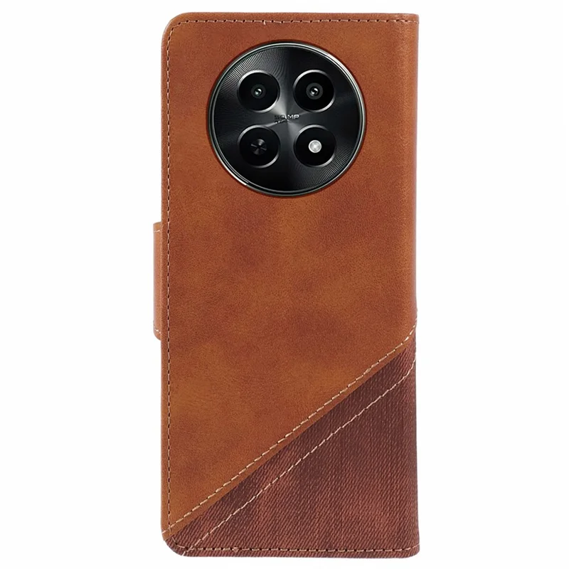 Per Realme C65 5G Case Texture Splicing Leather Phone Cover Card Holder Wallet - Marrone