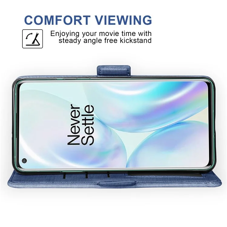 Textura de tela vaquera PU Leather Cover para OnePlus 8 Pro, Funda Billetera Multifunción Rotación Ranura para Tarjeta Soporte para Teléfono - Azul