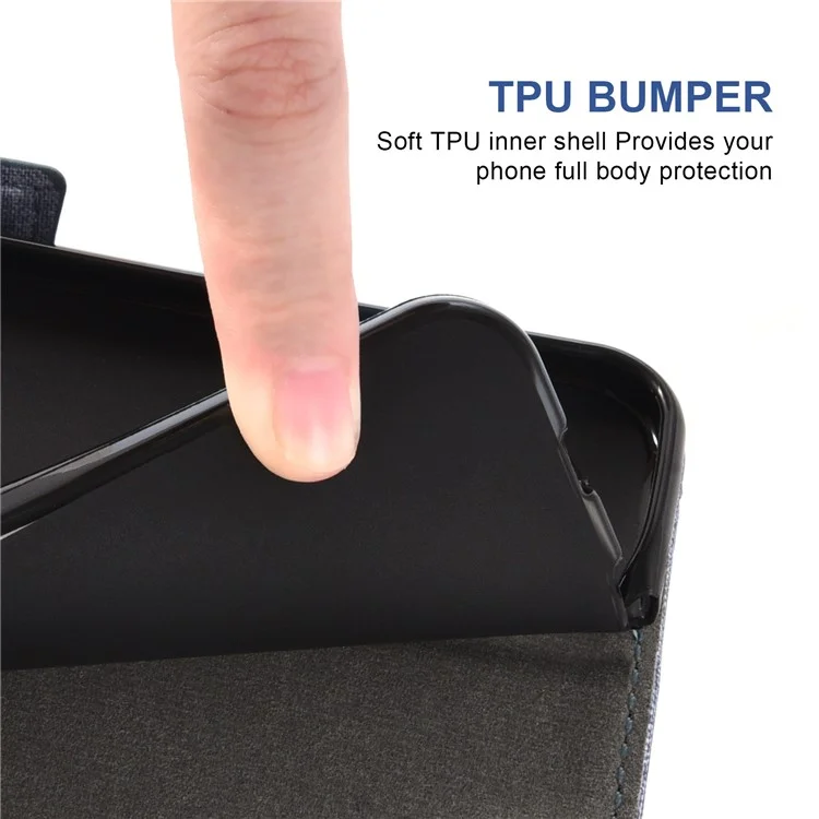 Textura de tela vaquera PU Leather Cover para OnePlus 8 Pro, Funda Billetera Multifunción Rotación Ranura para Tarjeta Soporte para Teléfono - Azul
