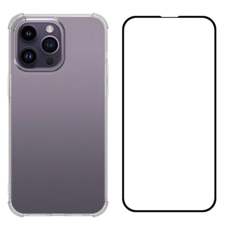 WANLONFENG FS Series для iPhone 15 Pro Clear TPU Case с Tempered Glass Film