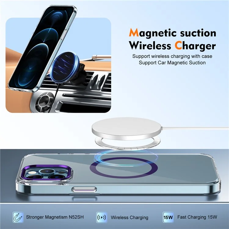 Funda para iPhone 12 Pro Max Magnética Transparente PC Dura - Púrpura