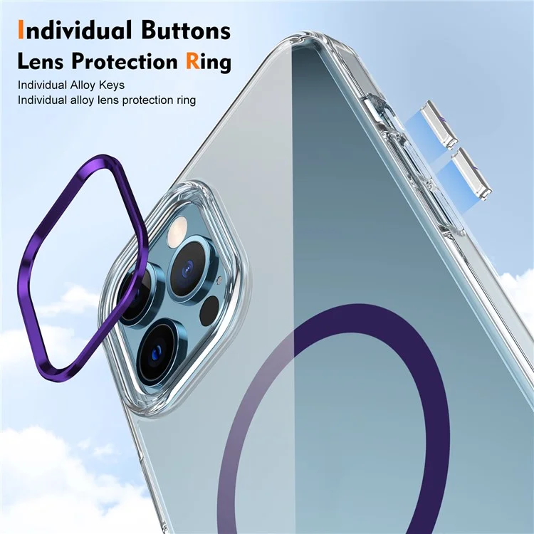 Funda para iPhone 12 Pro Max Magnética Transparente PC Dura - Púrpura