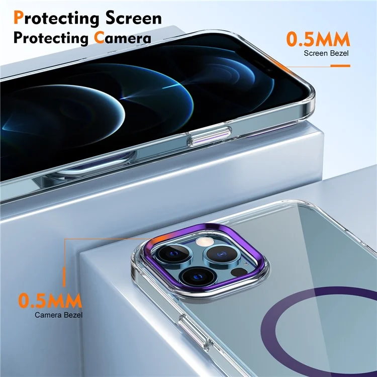 Funda para iPhone 12 Pro Max Magnética Transparente PC Dura - Púrpura