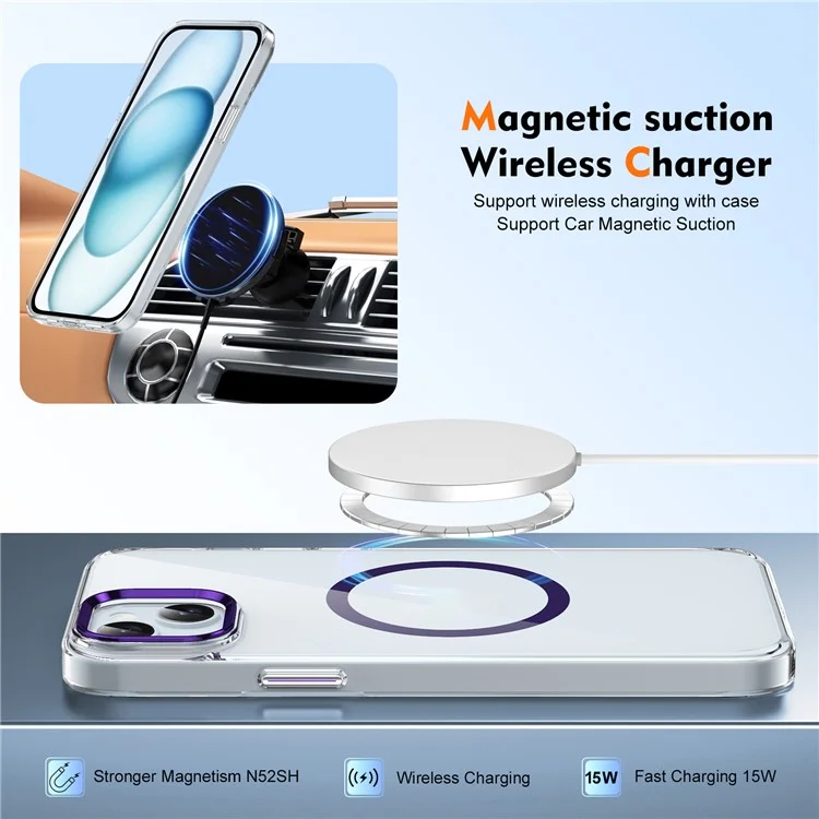 For iPhone 14 Plus Case Compatible with MagSafe Hard PC Clear Shockproof  Phone Cover - Purple