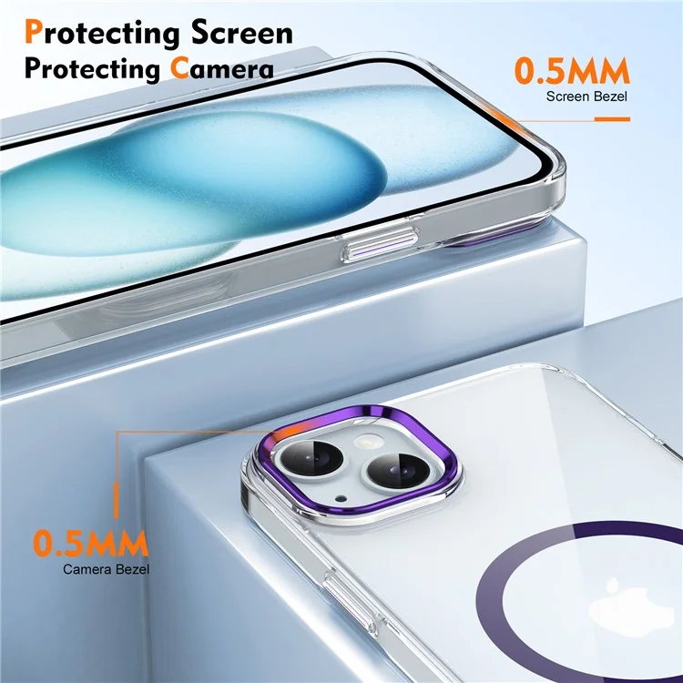 For iPhone 14 Plus Case Compatible with MagSafe Hard PC Clear Shockproof  Phone Cover - Purple
