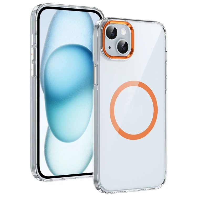 For iPhone 15 Case Compatible with MagSafe Clear Drop Protection Hard PC Cell Phone Cover - Orange