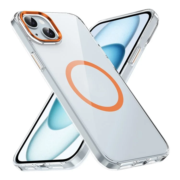 For iPhone 15 Case Compatible with MagSafe Clear Drop Protection Hard PC Cell Phone Cover - Orange
