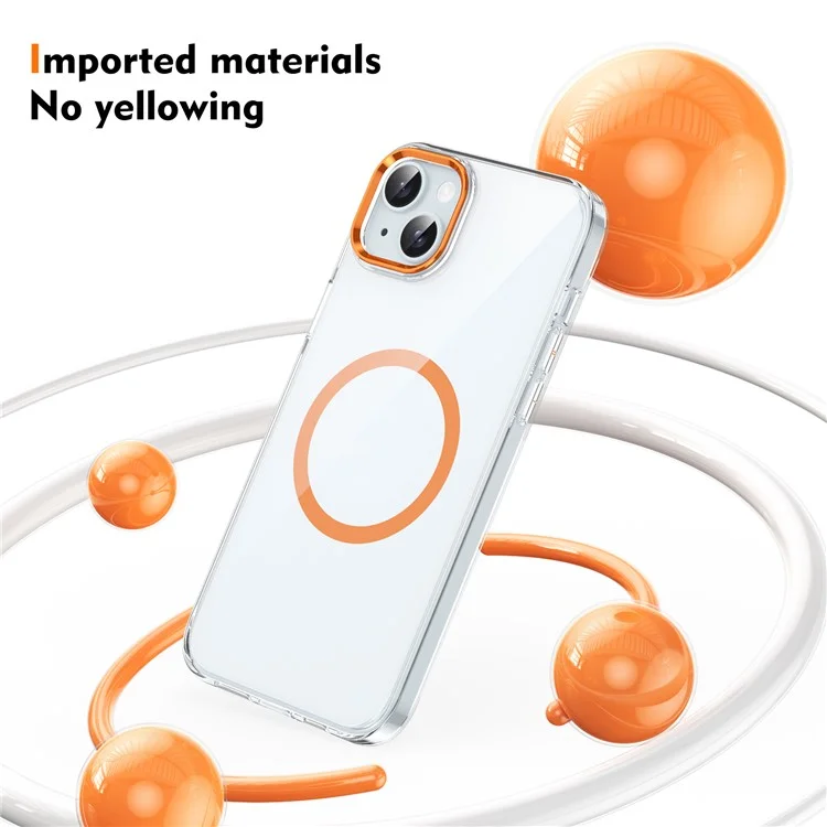 For iPhone 15 Case Compatible with MagSafe Clear Drop Protection Hard PC Cell Phone Cover - Orange