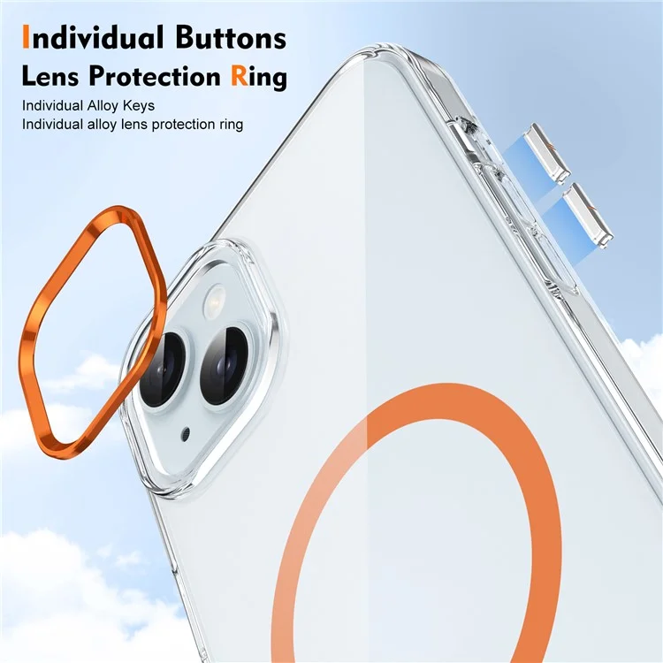 For iPhone 15 Case Compatible with MagSafe Clear Drop Protection Hard PC Cell Phone Cover - Orange