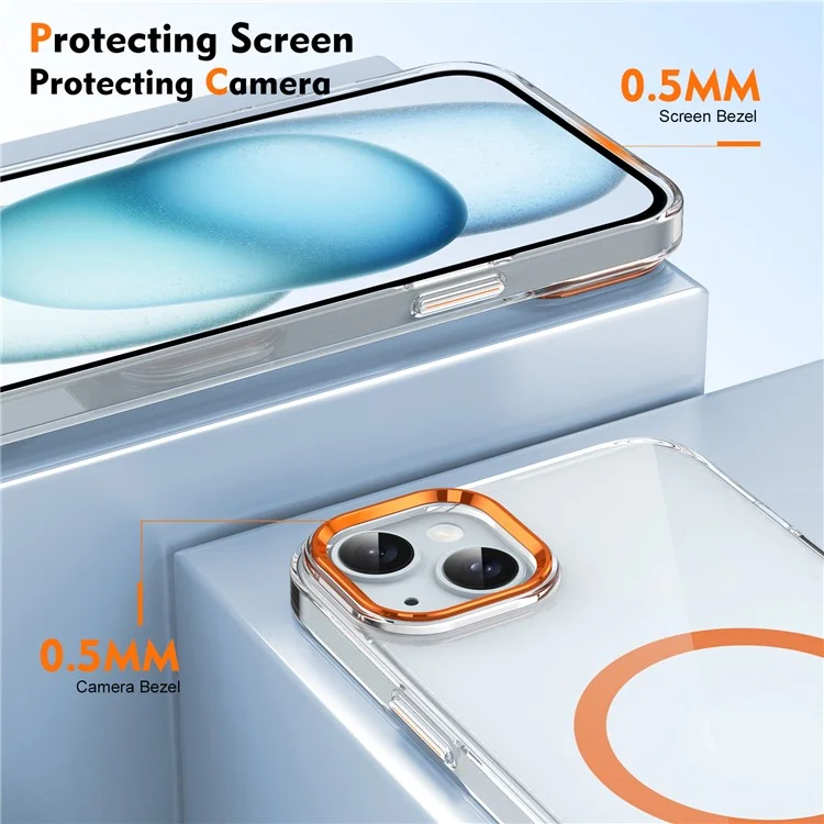 For iPhone 15 Case Compatible with MagSafe Clear Drop Protection Hard PC Cell Phone Cover - Orange