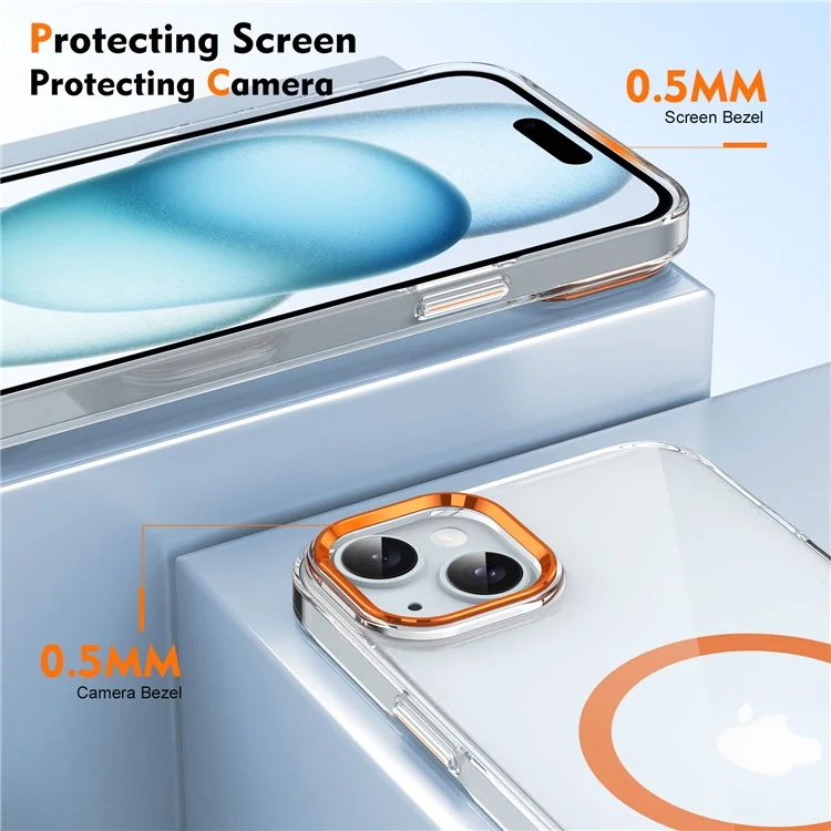 For iPhone 15 Case Compatible with MagSafe Clear Drop Protection Hard PC Cell Phone Cover - Orange