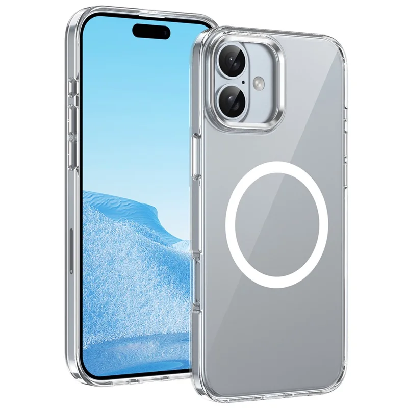 For iPhone 16 Magnetic Case Hard PC Scratch Resistant Back Transparent  Cover - Silver