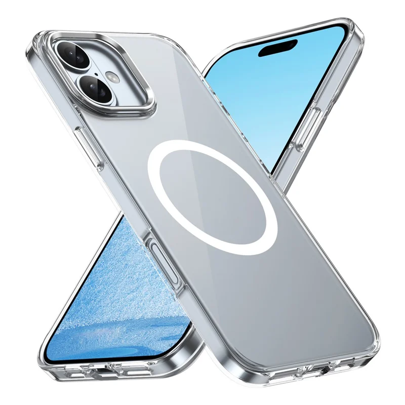 For iPhone 16 Magnetic Case Hard PC Scratch Resistant Back Transparent  Cover - Silver