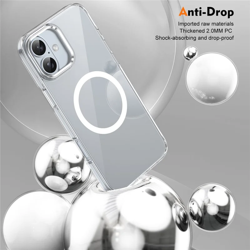 For iPhone 16 Magnetic Case Hard PC Scratch Resistant Back Transparent  Cover - Silver