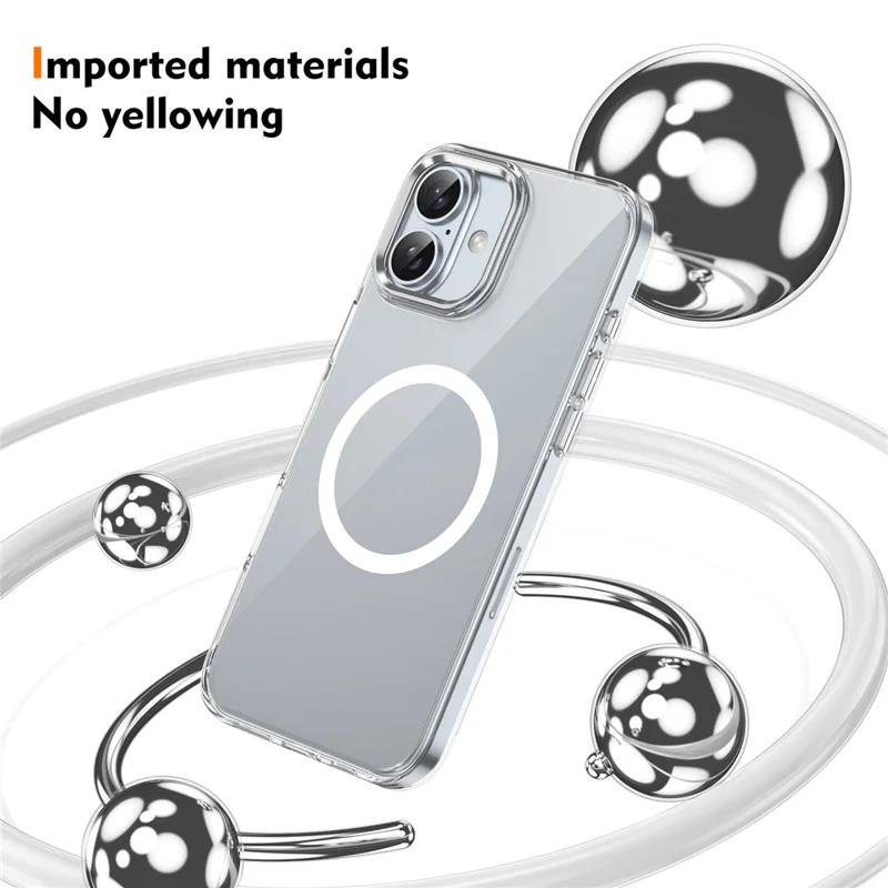 For iPhone 16 Magnetic Case Hard PC Scratch Resistant Back Transparent  Cover - Silver