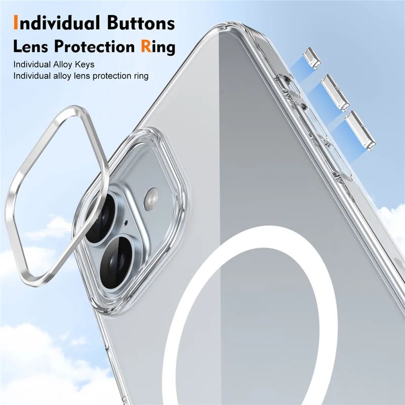 For iPhone 16 Magnetic Case Hard PC Scratch Resistant Back Transparent  Cover - Silver