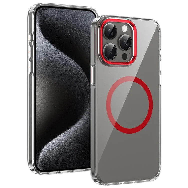For iPhone 15 Pro Max Case Compatible with MagSafe Transparent PC Hard Back Phone Cover - Red